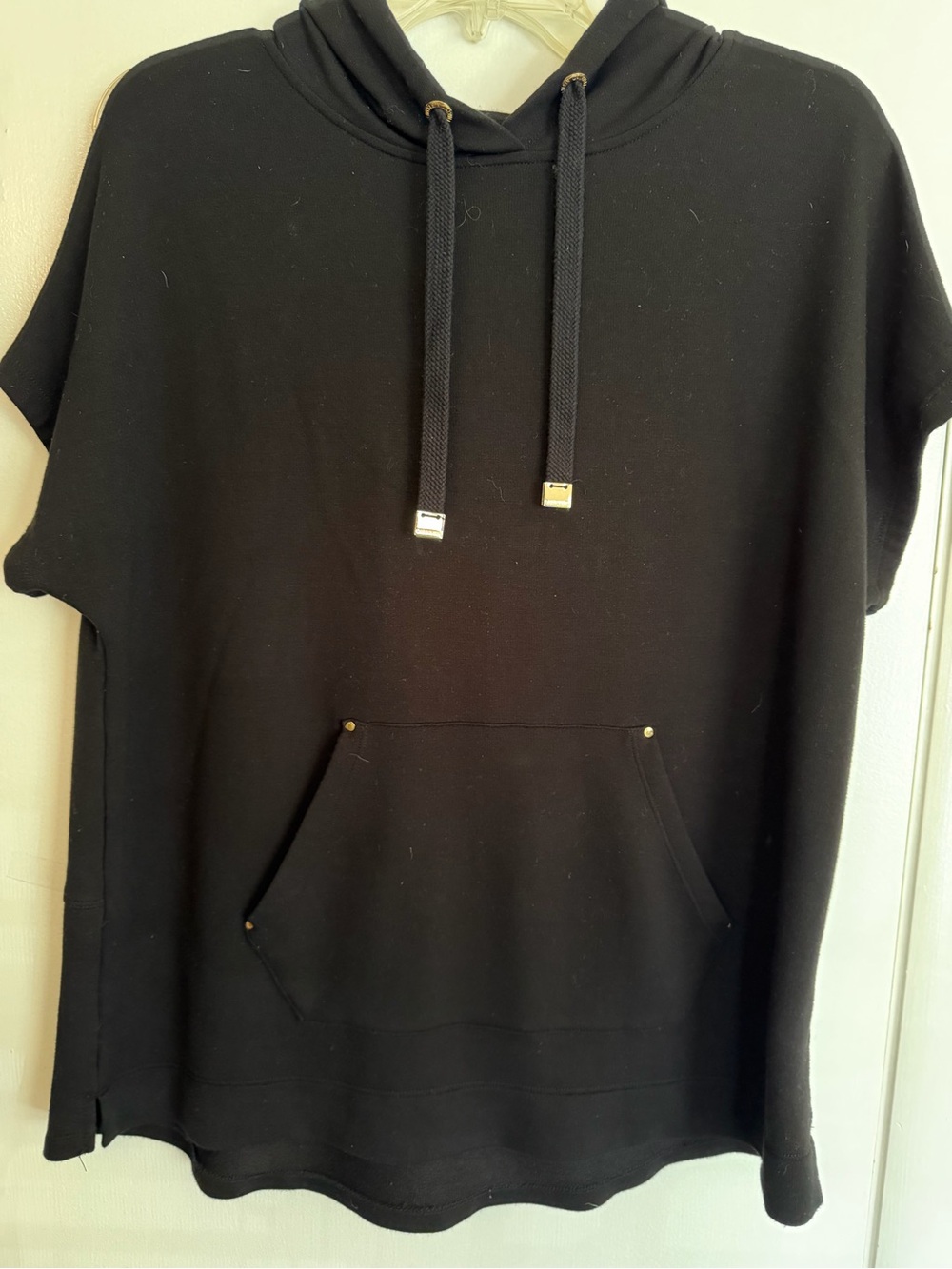 Calvin Klein Short Sleeve Hoodie Kangaroo Pocket Gold Logo Accents Sz Med